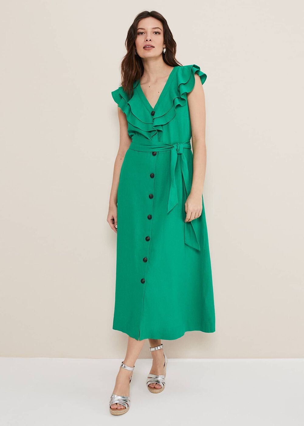 Jamilla Green Linen Midi Dress Green