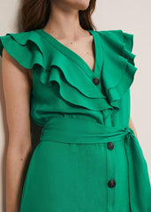 Jamilla Green Linen Midi Dress Green