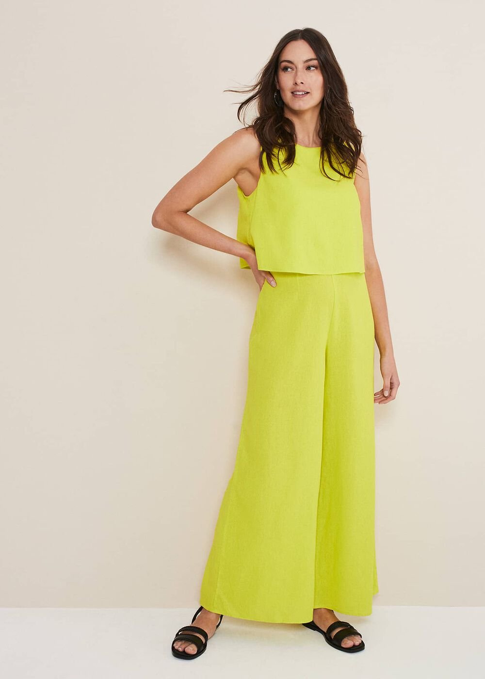 Aubrey Striped Wide Leg Jumpsuit Lime