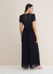 Molli Spot Pleated Jumpsuit Navy