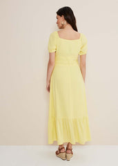 Maribella Linen Midi Dress Lemon