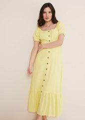 Maribella Linen Midi Dress Lemon