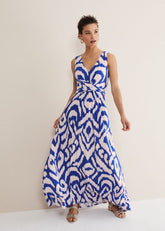 Artemis Jersey Print Maxi Dress Azure Blue/Cream