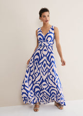 Artemis Jersey Print Maxi Dress Azure Blue/Cream