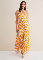 Maude Printed Jersey Maxi Dress Orange/Cream