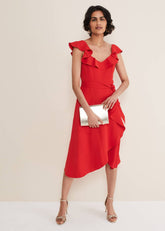 Tatiana Ruffle Wrap Midi Dress Red