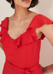 Tatiana Ruffle Wrap Midi Dress Red