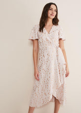 Julissa Gold Foil Wrap Dress Cameo/Rose Gold