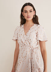 Julissa Gold Foil Wrap Dress Cameo/Rose Gold