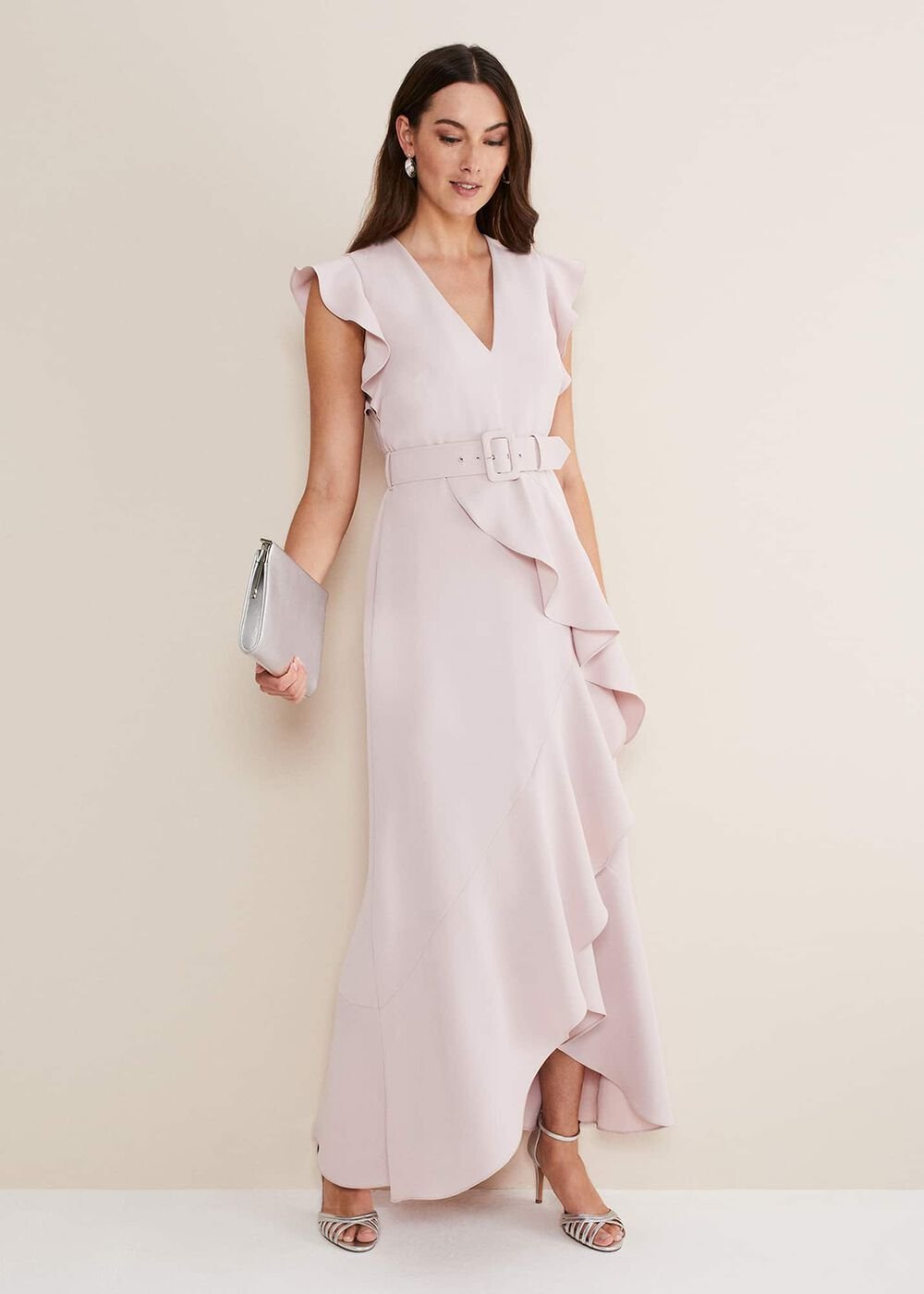 Phoebe Frill Maxi Dress Powder Pink