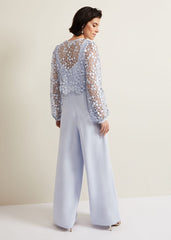Mariposa Cream Lace Jumpsuit Cornflower