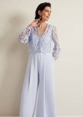 Mariposa Cream Lace Jumpsuit Cornflower