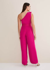 Luisa One Shoulder Jumpsuit Magenta Pink