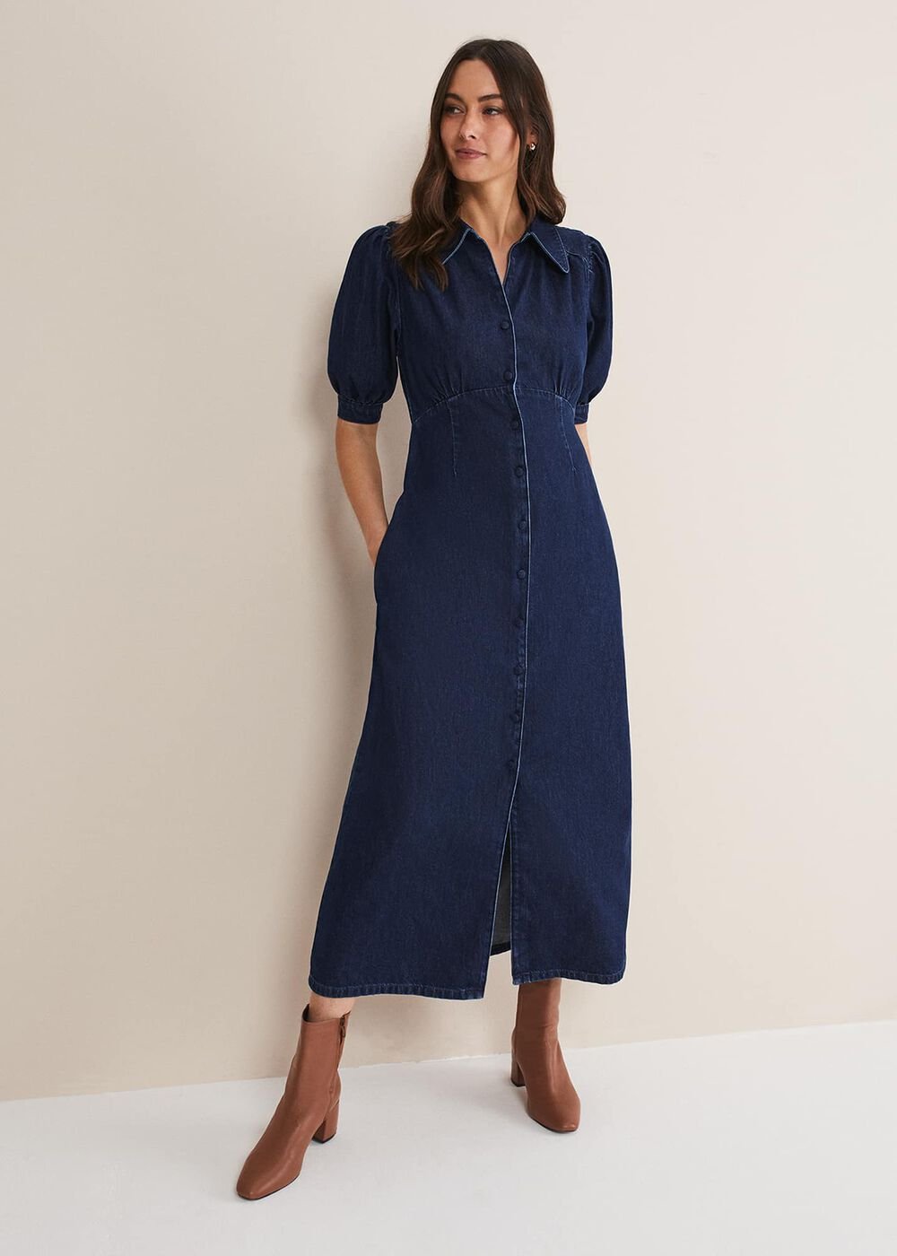 Cosette Denim Midaxi Dress Dark Indigo