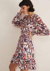 Melinda Leaf Print Mini Dress Ivory/Multi