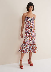 Sammie Leaf Print Fit And Flare Midi Dress Ivory/Multi