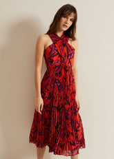 Sorella Pleated Midi Dress Vermillion/multi