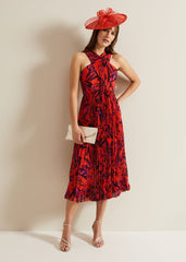 Sorella Pleated Midi Dress Vermillion/multi
