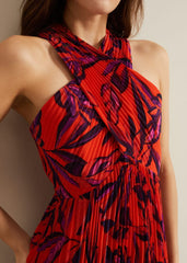 Sorella Pleated Midi Dress Vermillion/multi