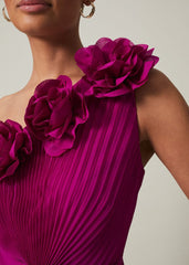 Minnie One Shoulder Pleated Maxi Dress Magenta