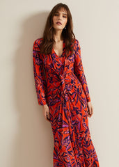 Briella Jersey Leaf Print Maxi Dress Vermillion/multi