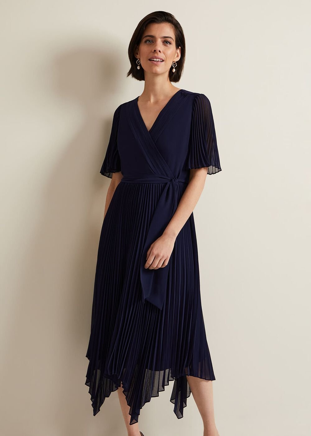Kendall Pleated Midi Dress Navy