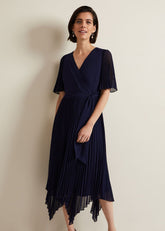 Kendall Pleated Midi Dress Navy