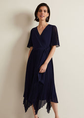 Kendall Pleated Midi Dress Navy
