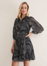 Miriam Chiffon Shirt Mini Dress Black/Ivory