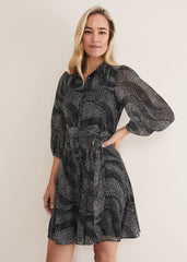 Miriam Chiffon Shirt Mini Dress Black/Ivory