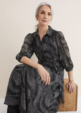 Miriam Chiffon Shirt Midi Dress Black/Ivory