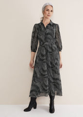 Miriam Chiffon Shirt Midi Dress Black/Ivory