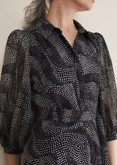 Miriam Chiffon Shirt Midi Dress Black/Ivory