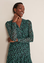 Dorathy Zig Zag Mesh Dress Blue/Green