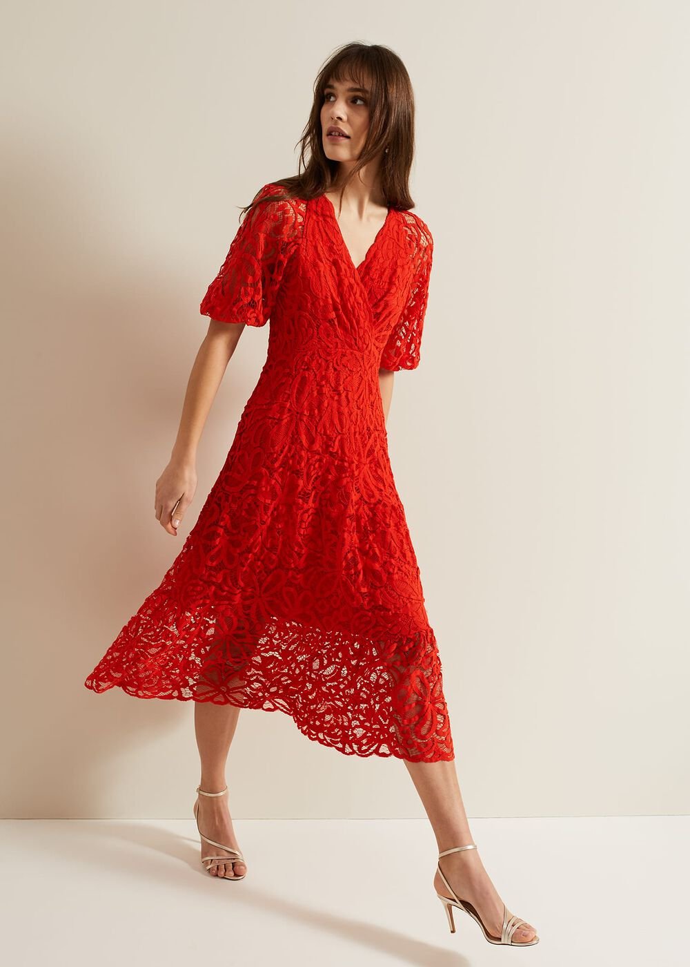 Senna Lace Midi Dress Vermillion