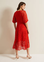 Senna Lace Midi Dress Vermillion