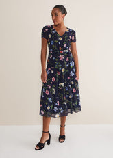 Lola Floral Tiered Midi Dress Navy/Multi