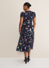 Lola Floral Tiered Midi Dress Navy/Multi