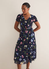 Lola Floral Tiered Midi Dress Navy/Multi