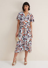 Julissa Ruffle Wrap Midi Dress Aqua/Multi