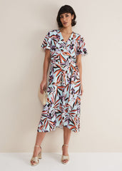 Julissa Ruffle Wrap Midi Dress Aqua/Multi