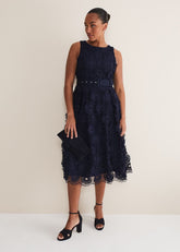 Flossy Lace Midi Dress Navy
