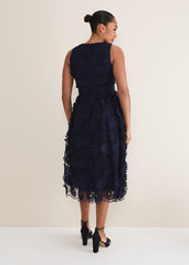 Flossy Lace Midi Dress Navy