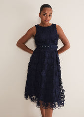 Flossy Lace Midi Dress Navy