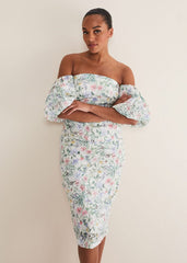 Stevie Floral Bodycon Midi Dress Ivory/Multi
