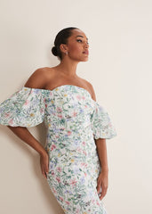Stevie Floral Bodycon Midi Dress Ivory/Multi
