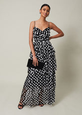 Avianna Sequin Tulle Maxi Dress Black/Ivory