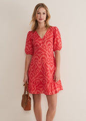 Krystal Cotton Abstract Mini Dress Pink/Red
