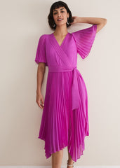 Kendall Pleated Midi Dress Fuschia