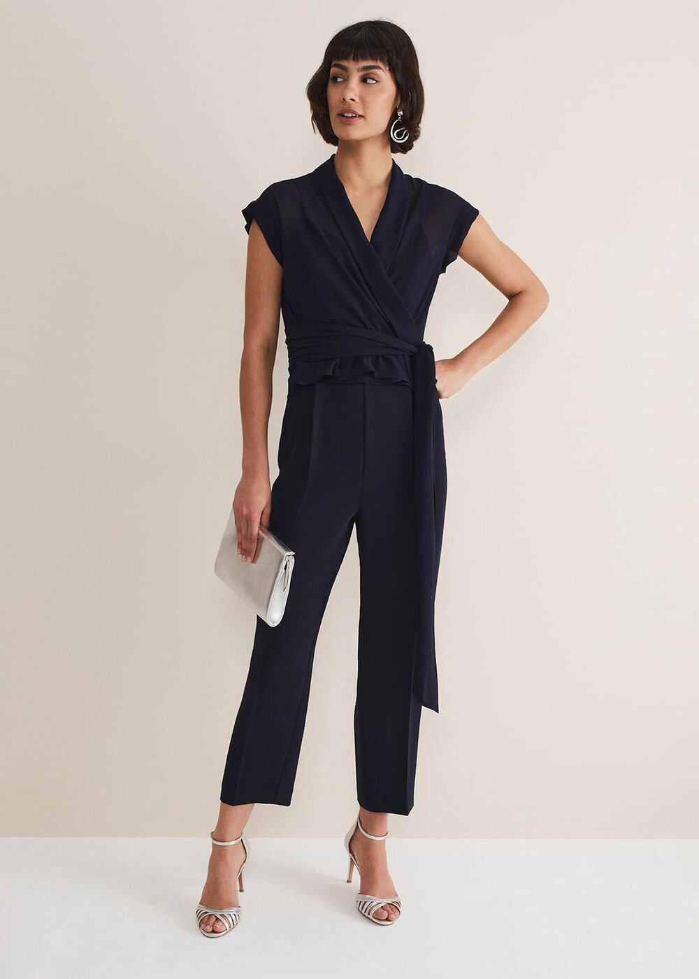 Leonora Chiffon Overlay Jumpsuit Navy